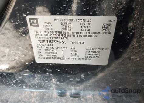 2015 GMC Sierra 1500 from USA, damaged, VIN 1GTR1TEC3FZ397328